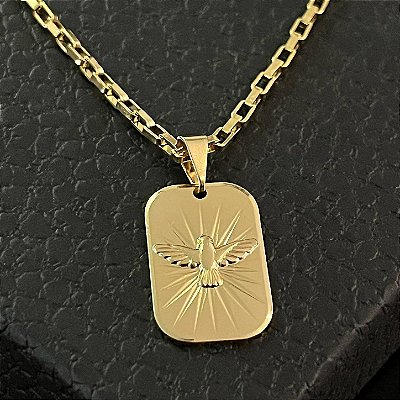 Pingente Placa Divino Espírito Santo – Banhado a Ouro 18K