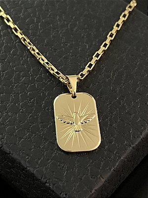 PINGENTE PLACA ESPÍRITO SANTO P( 2g- 2x2cm) - BANHO DE OURO 18k