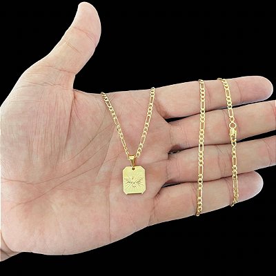 KIT CORRENTE 3x1(2mm- 70/60cm) + PINGENTE ESPÍRITO SANTO -  FECHO MOSQUETÃO - BANHADO A OURO 18K.