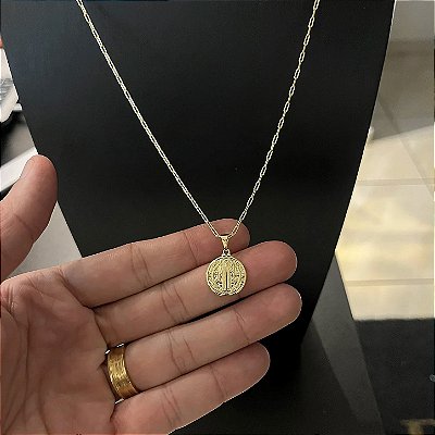 Corrente Cartier 1.5mm + Pingente São Bento – Banhada a Ouro 18K