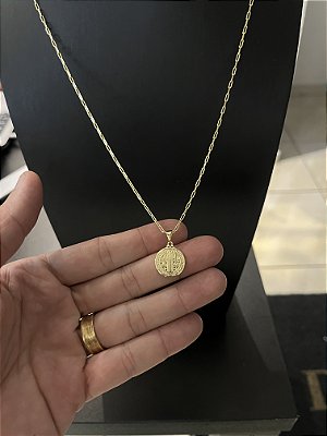 CORRENTE CARTIE (1.5mm) + PINGENTE SÃO BENTO - BANHADO A OURO 18K