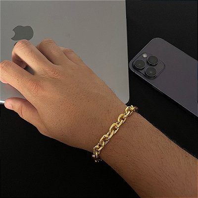 Pulseira Cadeado 8mm 20cm – Banhada a Ouro 18K