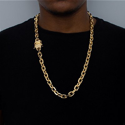 CORRENTE CADEADO (13mm)- 70cm  FECHO COM MARCAÇÃO 750 - BANHADO A OURO 18k