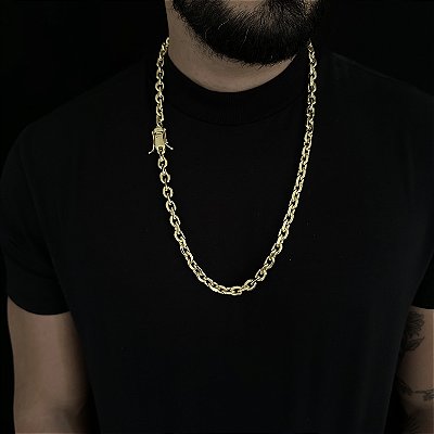 Corrente Cadeado 8mm 70cm – Banho Ouro 18k