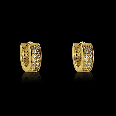 PAR DE BRINCO ARGOLA CRAVEJADO COM DUAS FILEIRAS EM PEDRA ZIRCÔNIA PREMIUM - BANHADO A OURO 18K
