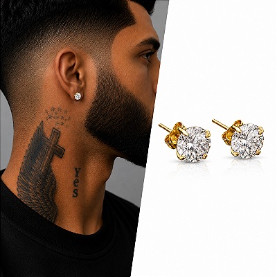 Brinco Ponto de Luz Solitário com Zircônia Redonda – Banhado a Ouro 18K