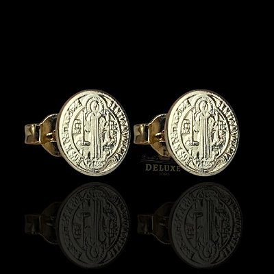 PAR DE BRINCO REDONDO SÃO BENTO 6MM - BANHADO A OURO 18K