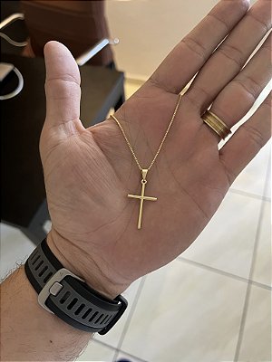 CORRENTE VENEZIANA (1.5mm- 70cm) + PINGENTE CRUZ LISA  - BANHO DE OURO 18k