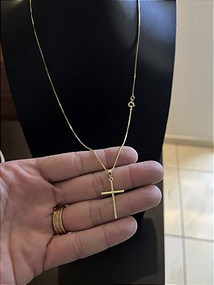 CORRENTE VENEZIANA (2mm- 70cm) + PINGENTE CRUZ LISA - BANHO DE OURO 18k