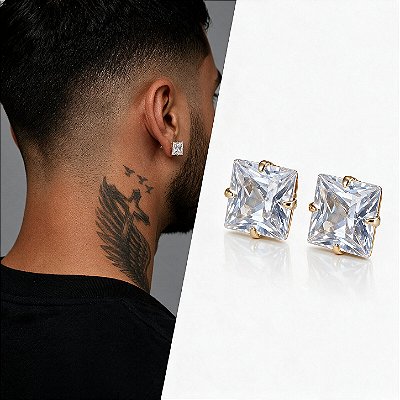 Brinco Ponto de Luz com Zircônia Corte Princesa – Banhado a Ouro 18K