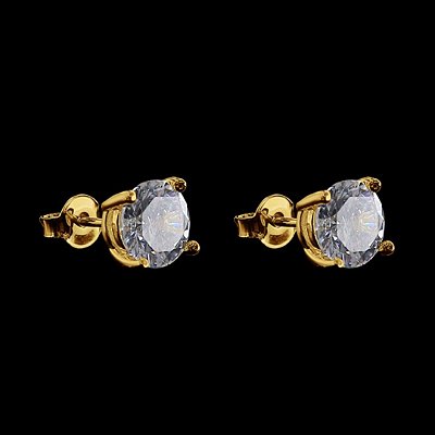 PAR DE BRINCOS  REDONDO  PEDRA DE ZIRCÔNIA 3mm - BANHADO A OURO 18K