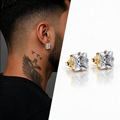 Brinco Ponto de Luz com Zircônia Quadrada Grande – Banhado a Ouro 18K