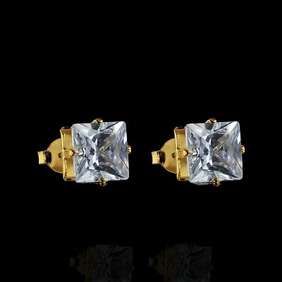 PAR DE BRINCOS  QUADRADO  PEDRA DE ZIRCÔNIA 10MM - BANHADO A OURO 18K