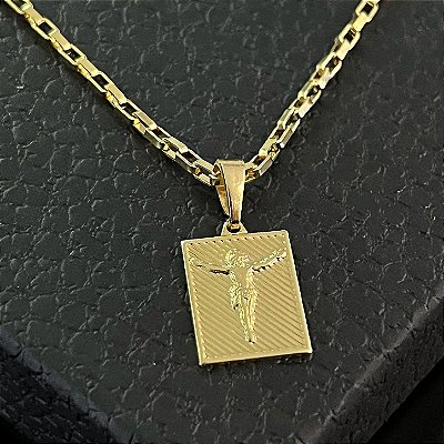 Pingente Placa Cristo Crucificado – Banhado a Ouro 18K