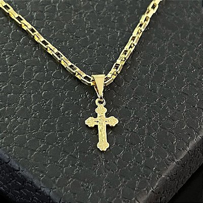 Pingente Crucifixo com Jesus Pontas Trabalhadas – Banhado a Ouro 18K