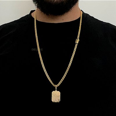 Corrente Lacraia 4mm 70cm + Pingente Placa – Banho Ouro 18k