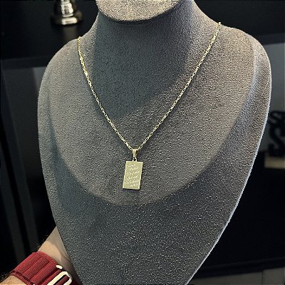 CORRENTE  TIJOLINHO( 1.5MM- 70CM) + PINGENTE PLACA COM SALMOS- BANHADO A OURO 18K.