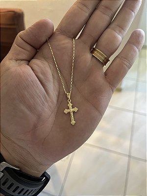 CORRENTE  TIJOLINHO (1.5MM-70CM) + PINGENTE CRUCIFIXO PP MINI