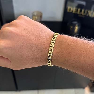 PULSEIRA PIASTRINE  (7MM - 13G- 21 CM )  - FECHO COM MARCAÇÃO 750 - BANHO DE OURO 18k.