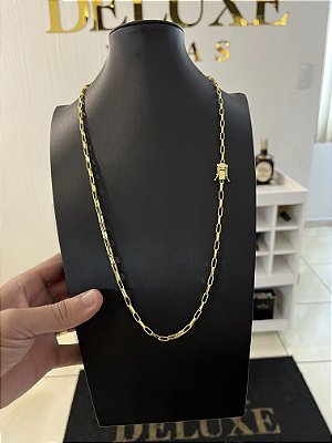 CORRENTE TIJOLINHO ALONGADO (3MM- 70CM) FECHO COM MARCAÇÃO 750 - BANHADO A OURO 18K