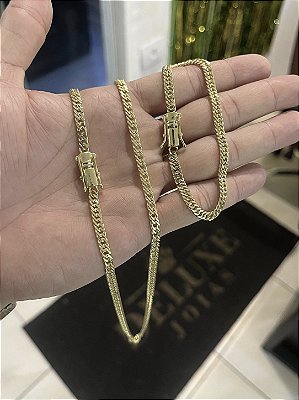 Corrente Lacraia 4mm 70cm + Pulseira 21cm – Banho Ouro 18k