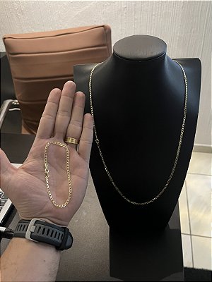 CORRENTE GRUMET (4mm-70cm) + PULSEIRA GRUMET (4mm-20cm) - BANHADO A OURO 18K