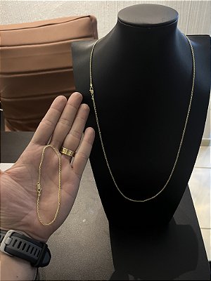 CORRENTE GRUMET (2mm-70cm) + PULSEIRA GRUMET  (2mm-20cm) - BANHADO A OURO 18K