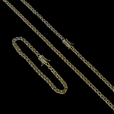 Corrente Friso 5mm + Pulseira 21cm – Banho Ouro 18k