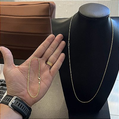 Corrente Baiana 2mm 70cm + Pulseira 21cm – Banho Ouro 18k