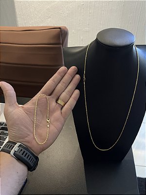 CORRENTE BAIANA (2mm-70Cm)  + PULSEIRA BAIANA FECHO CONVENCIONAL  (2mm-20Cm) - BANHADO A OURO 18K