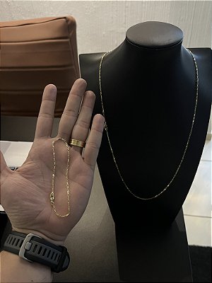 CORRENTE TIJOLINHO FECHO BOIA (1.5mm- 70cm)  + PULSEIRA TIJOLINHO FECHO BOIA (1.5mm- 20cm) - BANHADO A OURO 18K