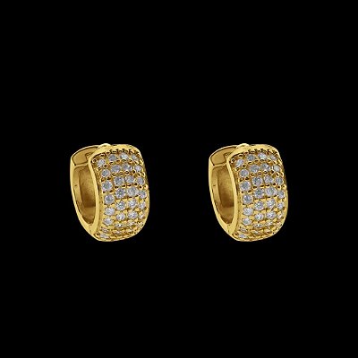 PAR DE ARGOLA CRAVEJADO EM PEDRA ZIRCÔNIA PREMIUM  10x5mm - BANHADO A OURO 18K