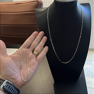 Corrente 3x1 3mm 70cm + Pulseira 21cm – Banho Ouro 18k