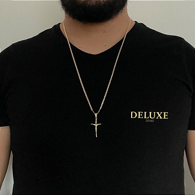 CORRENTE PIASTRINE( 2mm-70cm) + PINGENTE CRUCIFIXO -BANHADO A OURO 18K.