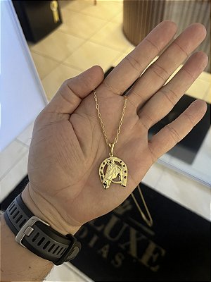 CORRENTE CARTIE (1.5mm- 70/60cm) + PINGENTE FERRADURA DE CAVALO - BANHADO A OURO 18K