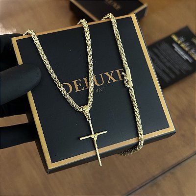 Corrente Peruana 3mm 50/60 ou 70cm + Pingente Cruz – Banhada a Ouro 18K