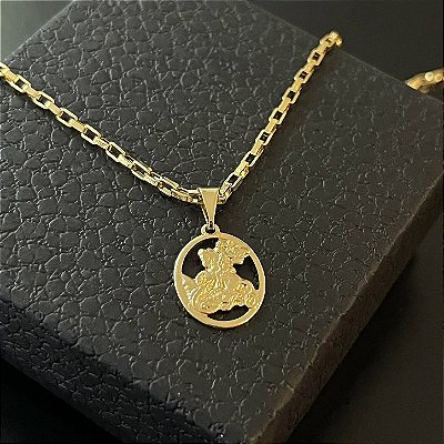 Pingente São Jorge na Roda Vazado Pequeno – Banhado a Ouro 18K