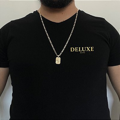 CORRENTE 3x1( 2mm -70/60cm) + PLAQUINHA ESPIRITO SANTO P - BANHADO A OURO 18k