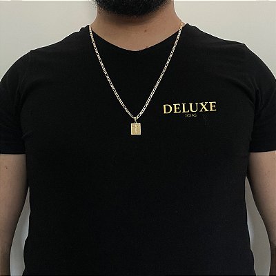 CORRENTE 3x1( 2mm -70/60cm) + PLAQUINHA CRUCIFIXO  P - BANHADO A OURO 18k
