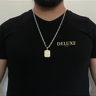 CORRENTE 3x1( 2mm- 70/60cm) + PINGENTE PLACA ORAÇÃO  PAI NOSSO M - BANHADO A OURO 18k