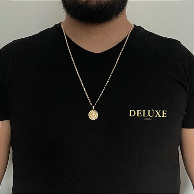CORRENTE PIASTRINE( 1.8mm- 70cm) + PINGENTE SÃO BENTO DUPLA FACE P - BANHADO A OURO 18K.