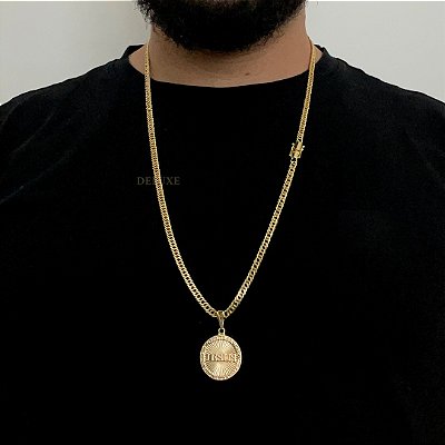 Corrente Lacraia 4mm 70cm + Pingente Jesus – Banho Ouro 18k