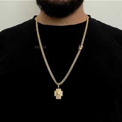 Corrente Lacraia 4mm 70cm + Pingente Cruz – Banho Ouro 18k