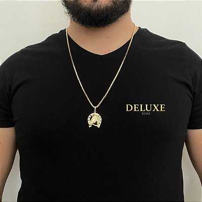 CORRENTE VENEZIANA ( 2.5mm- 70cm) + PINGENTE CARA DE CAVALO - BANHO DE OURO 18k