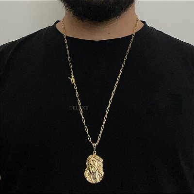 Corrente Cartier 3mm 60cm + Pingente Jesus – Banho Ouro 18k