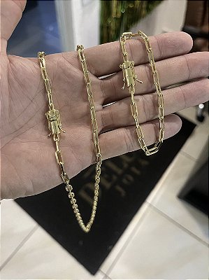 Corrente Cartier 4mm 70cm + Pulseira 21cm – Banho Ouro 18k