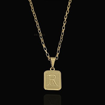 Pingente Placa Letra R – Banho Ouro 18k