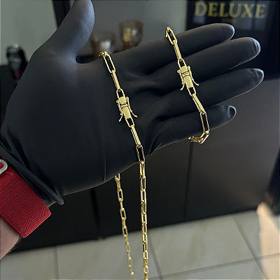 CORRENTE CARTIE ALONGADO  FECHO GAVETA (5mm-70cm) + PULSEIRA CARTIE ALONGADO  FECHO GAVETA (5mm-20cm) - FECHO COM MARCAÇÃO 750 - BANHADO A OURO 18K