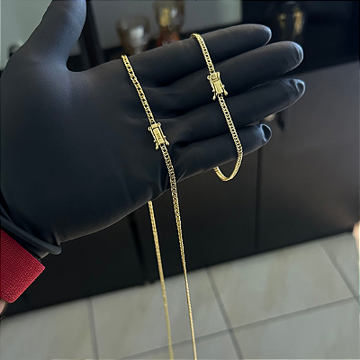 Corrente Lacraia 2mm 70cm + Pulseira 21cm – Banho Ouro 18k
