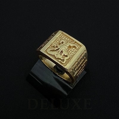 Anel Modelo Salmo 23 em Chapa Quadrada – Banhado a Ouro 18K